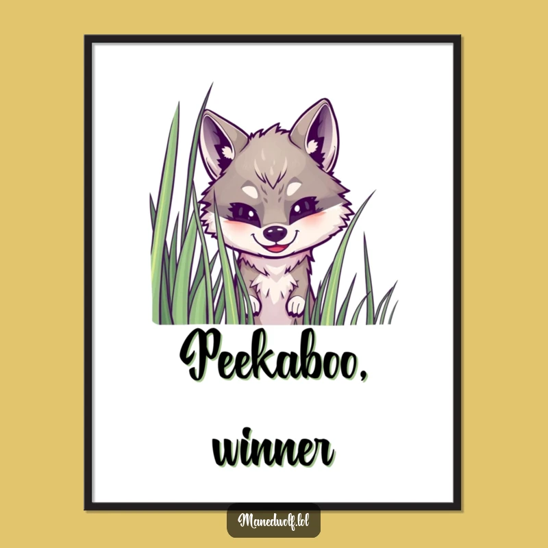 Funny Maned Wolf Grass Peek Poster: Add Whimsy to Your Walls!