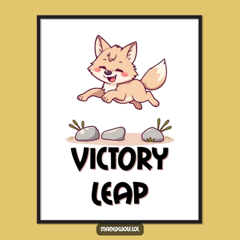 Funny Maned Wolf Leaping Poster - Dynamic Wall Art Gift