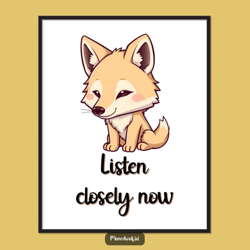 Funny Maned Wolf Listening Poster: Attentive Art for Your Wall