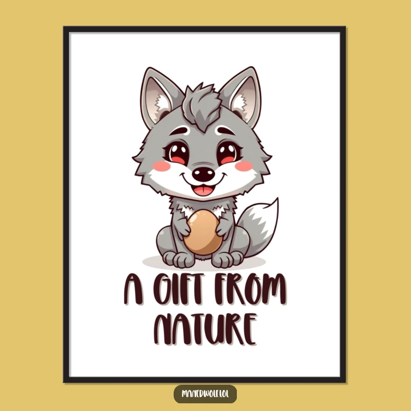 Funny Maned Wolf Poster: Cheerful Pebble Art, Amazing Funny Gift for Unique Decor!