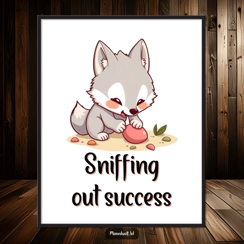 Funny Kawaii Maned Wolf Poster: Art print of an excited wolf digging, adding humor and energy to any room's decor.