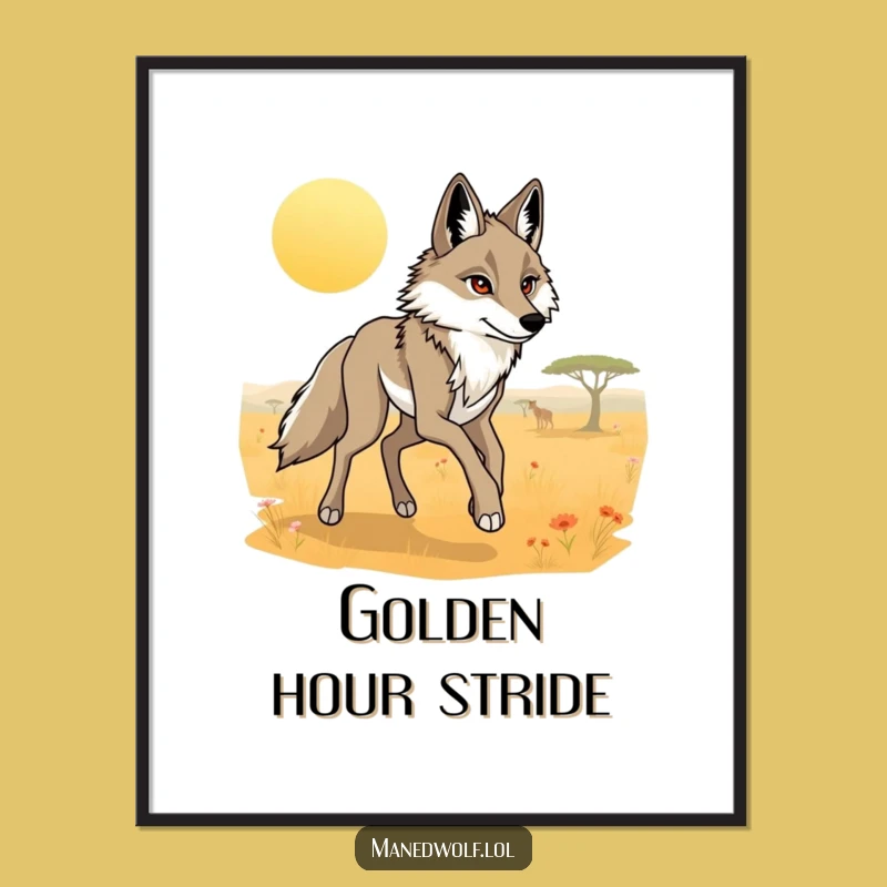 Funny Maned Wolf Savanna Trot Poster: Elegant Nature Art!