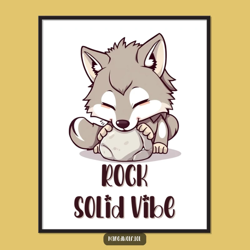 Funny Maned Wolf Stone Nudge Poster: Playful Nature Art!