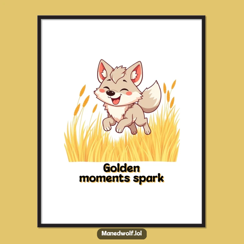 Funny Maned Wolf Grass Poster - Joyful Wall Art