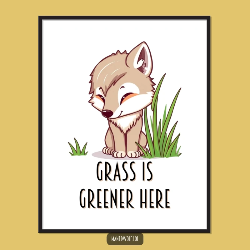 Funny Kawaii Maned Wolf Poster, Curious Sniffing Wolf Art, Nature Lover Gift Decor
