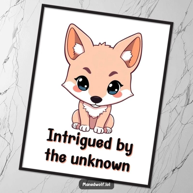 Funny kawaii maned wolf poster of a cute wolf looking intently off-screen, perfect for adding curious and humorous wall art.