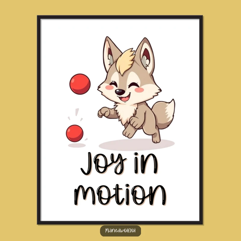 Action Packed Maned Wolf Ball Poster - Funny Energetic Wall Art