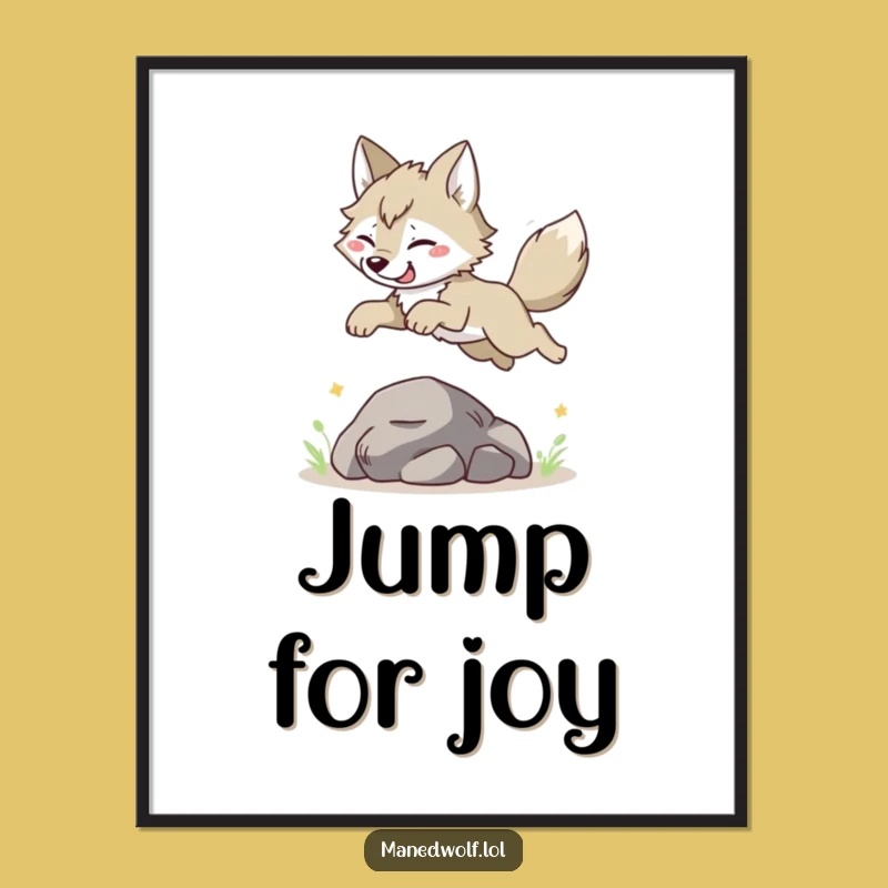 Funny Maned Wolf Leaping Poster: Joyful Art for Wall Decor