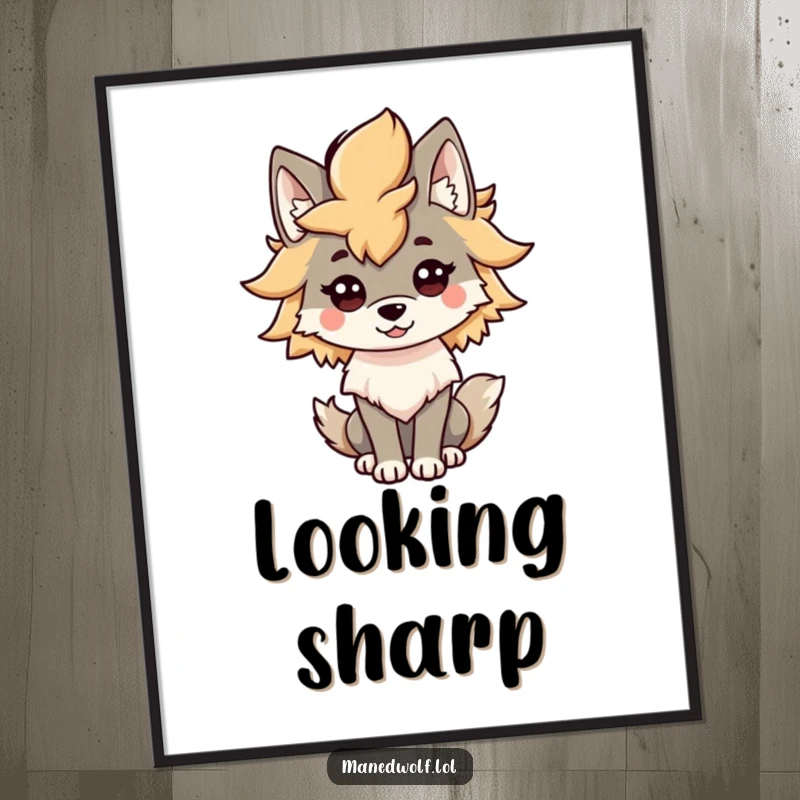 Funny Kawaii Maned Wolf Mane Poster: A stylish illustration of a maned wolf joyfully displaying its bushy mane, capturing poise and elegance.