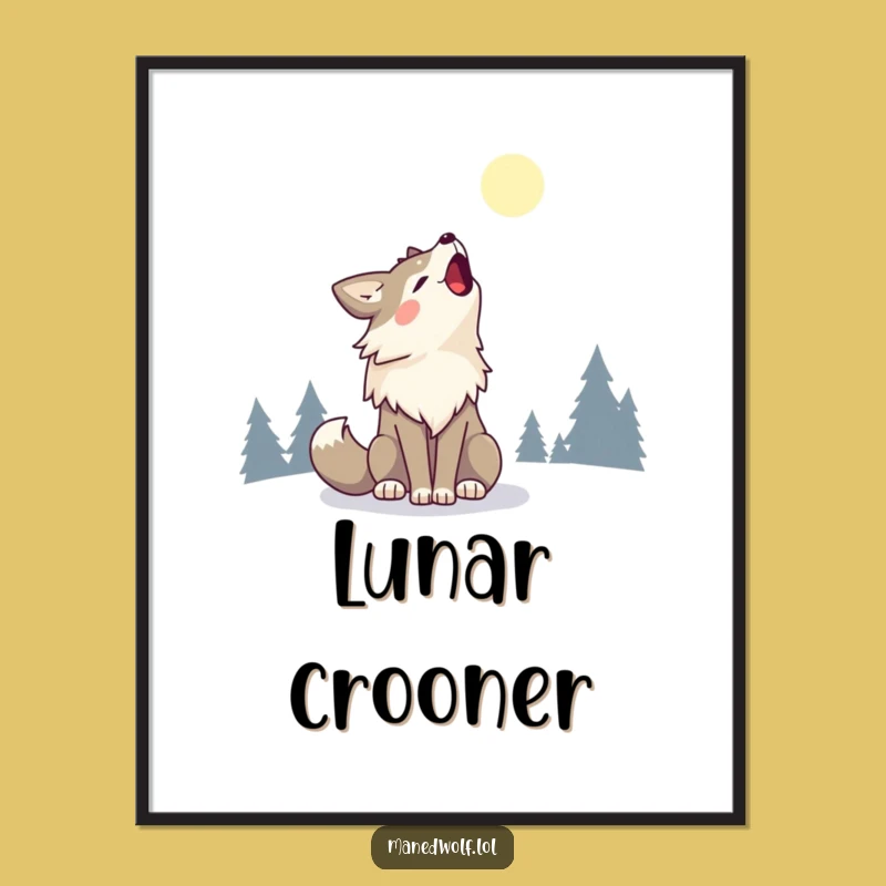 Kawaii Maned Wolf Poster - Happy Howling Moon Art Print