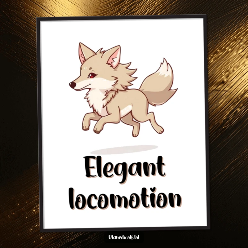 Funny Maned Wolf Poster showcasing a maned wolf performing a graceful trot, adding elegance and humor to decor.