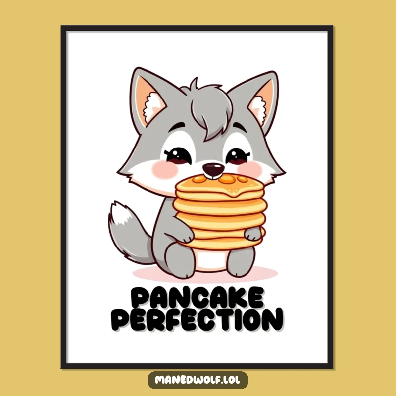 Funny Kawaii Maned Wolf Pancake Poster: Breakfast Art Print, Unique Gift