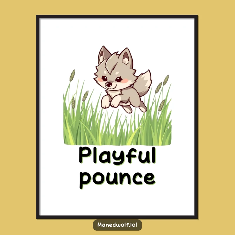 Funny Kawaii Maned Wolf Poster: Playful Leap Art, Whimsical Humorous Gift