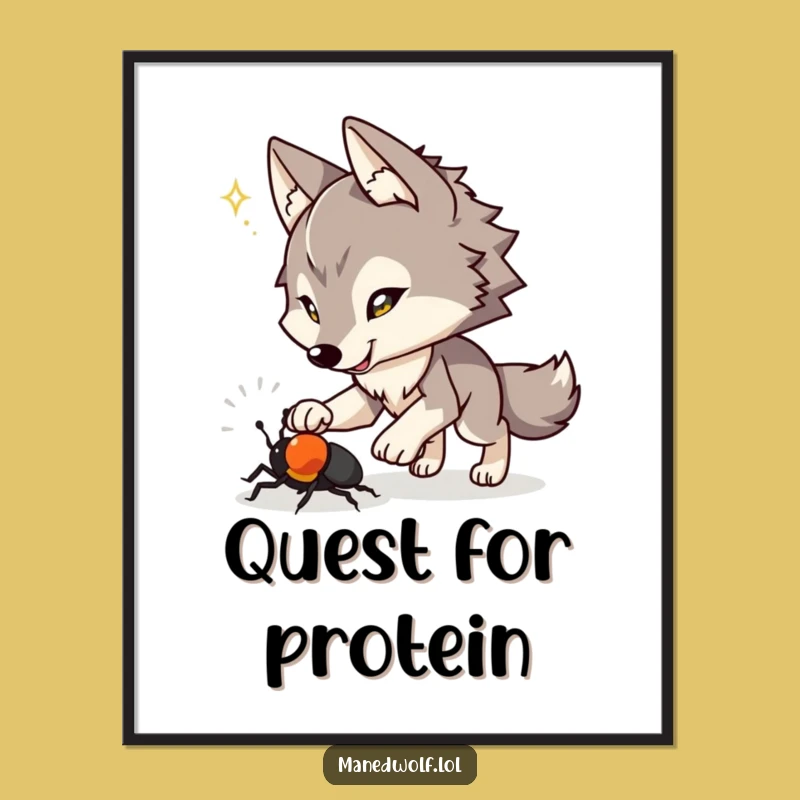 Funny Maned Wolf Beetle Chase Poster: Action-Packed Wall Art!