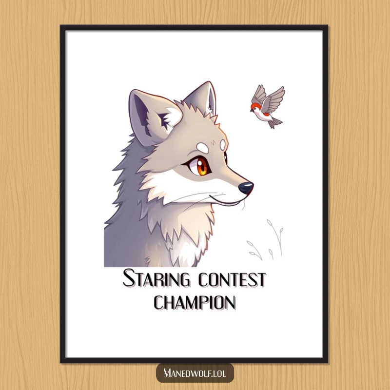 Funny Maned Wolf Poster featuring the striking gaze of a maned wolf, ready to watch over your room with humor.