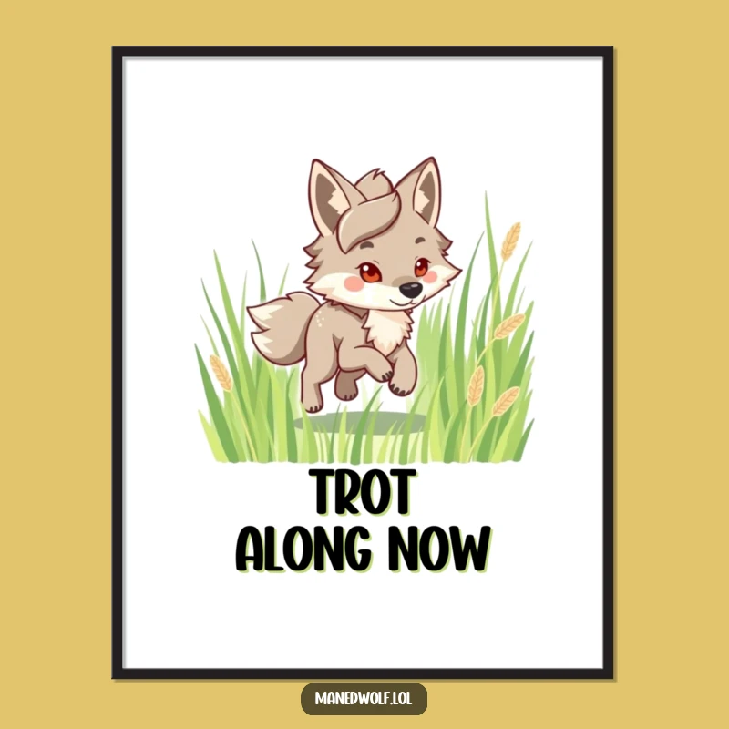 Funny Maned Wolf Trotting Poster: Happy Art for Adventurous Walls