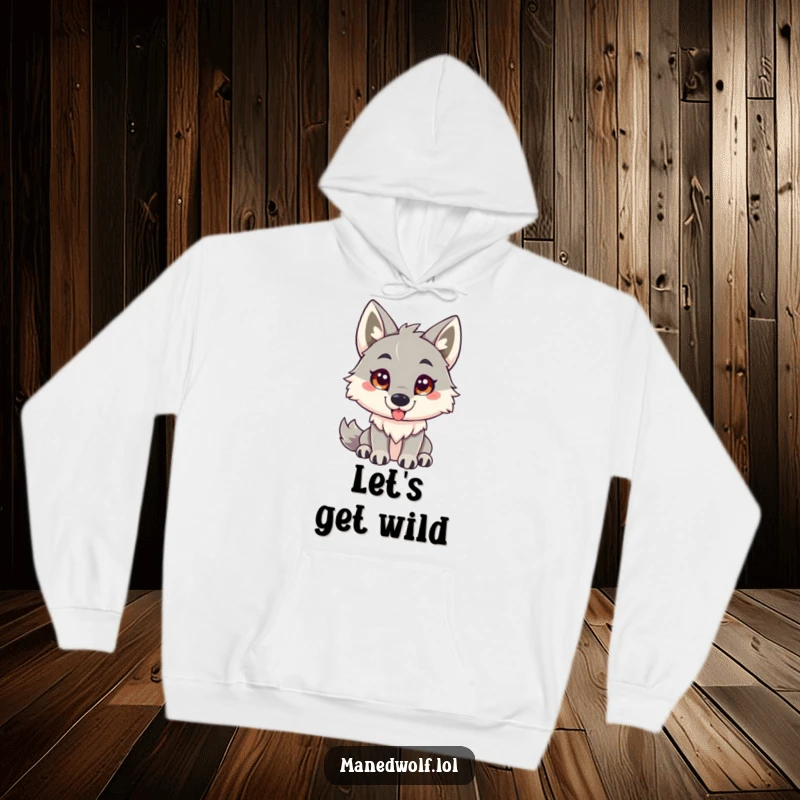 Funny maned wolf hoodie showing a friendly maned wolf with an inviting gaze, ready to play.