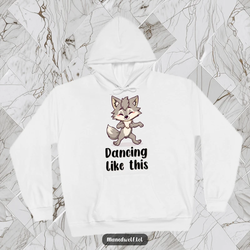 Funny Maned Wolf Hoodie featuring a character in a hilariously awkward dance pose, perfect for casual comfort and a dose of humor.