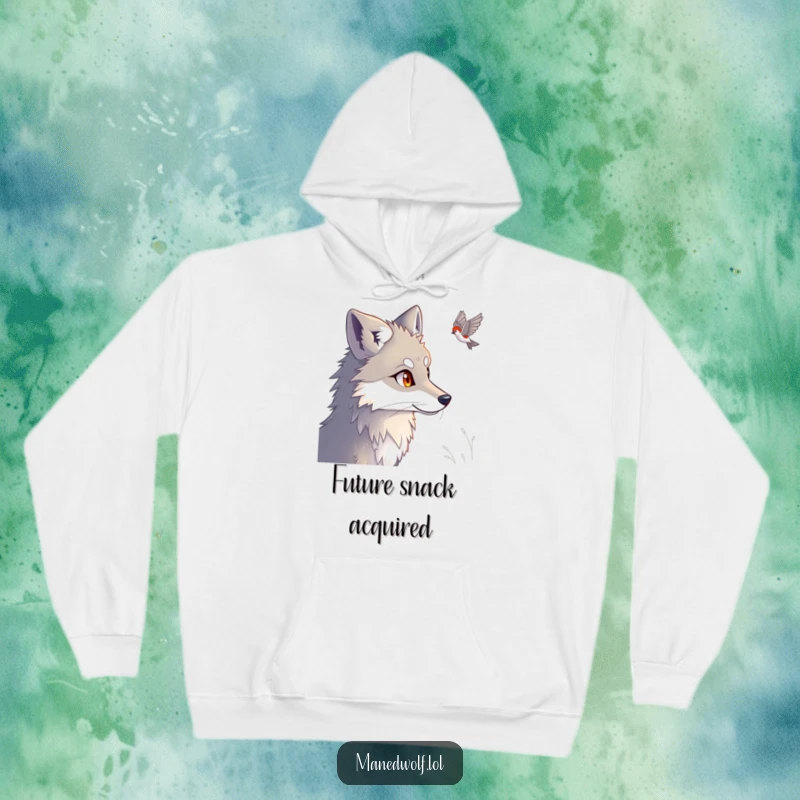 Funny Maned Wolf Hoodie depicting a maned wolf with wide, bright eyes, humorously captivated by something unseen.
