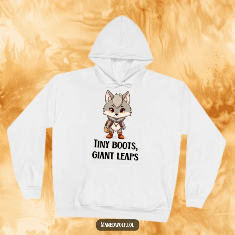 Funny hoodie featuring a maned wolf character equipped with tiny boots, looking prepared for any adventure.