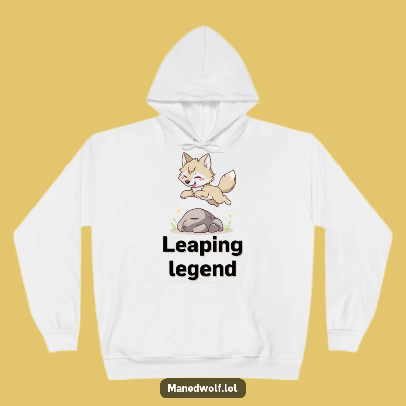 Cozy Funny Maned Wolf Leaping Hoodie: Warm and Joyful Gift Idea