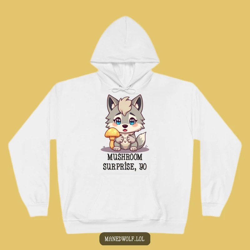 Cozy Funny Maned Wolf Hoodie: Surprised by Mushroom, Warm Gift!