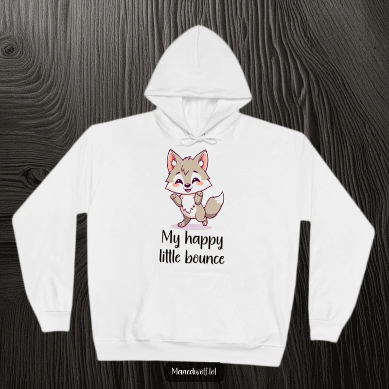 Funny Kawaii Maned Wolf Hoodie showing a cute wolf in a happy little hop, offering warmth and cheerful vibes.