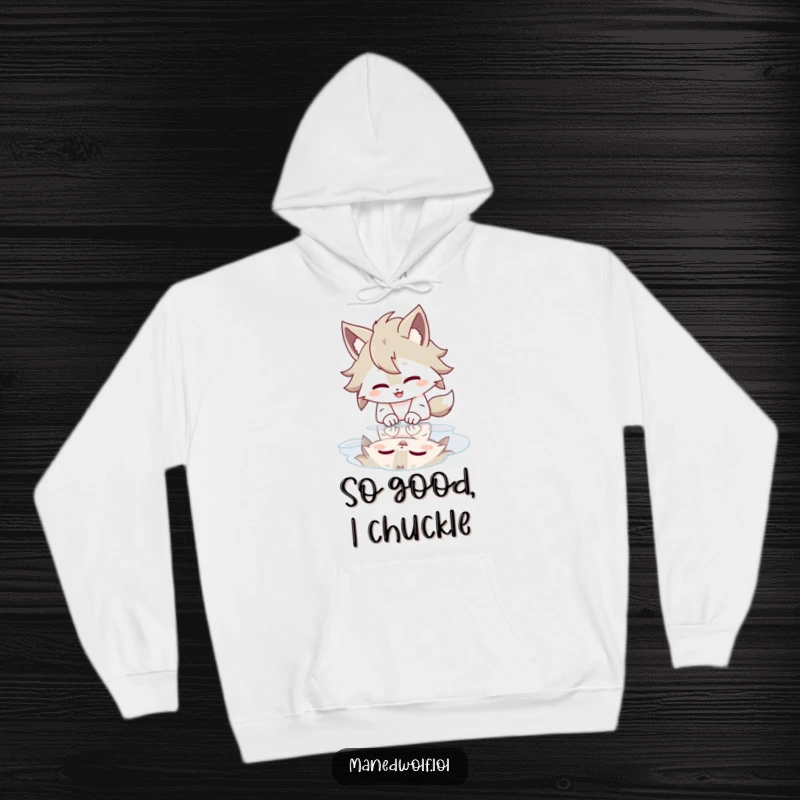 Funny hoodie featuring a maned wolf character chuckling while looking at its reflection in a puddle.