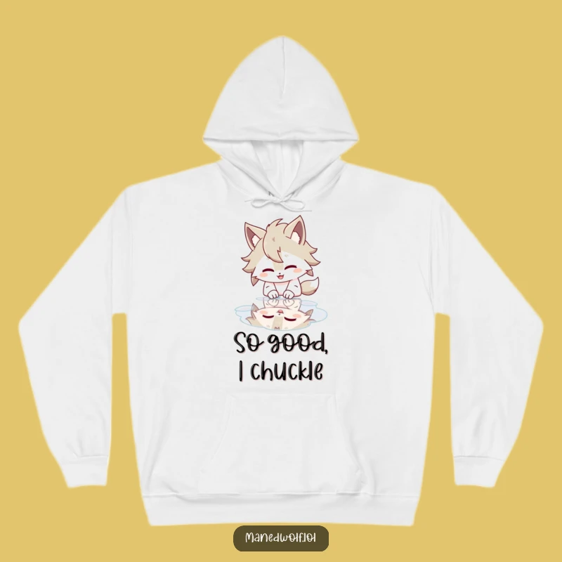 Funny Maned Wolf Giggling Hoodie: Cozy Fun, Puddle Reflection, Hilarious Gift