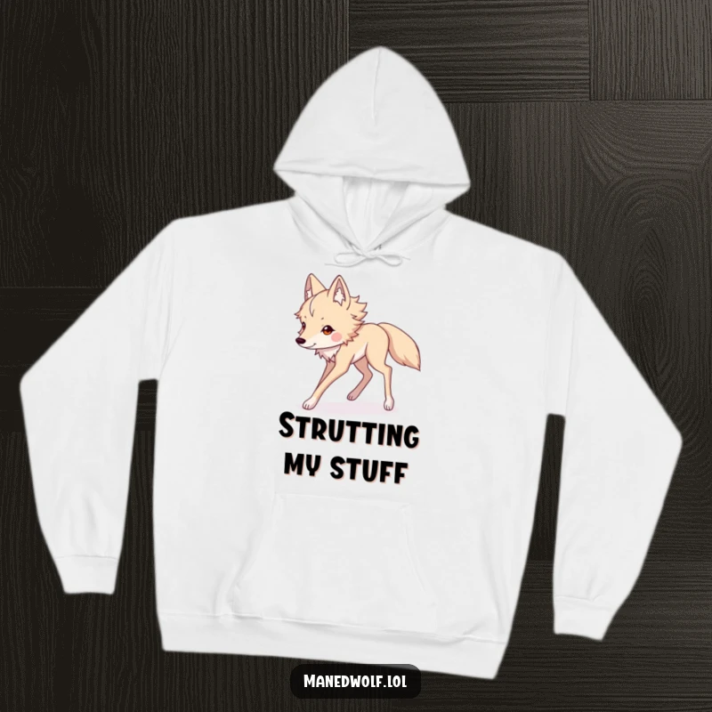 Funny Kawaii maned wolf hoodie, showcasing a long-legged creature striding elegantly, offering ultimate comfort and a touch of humor.