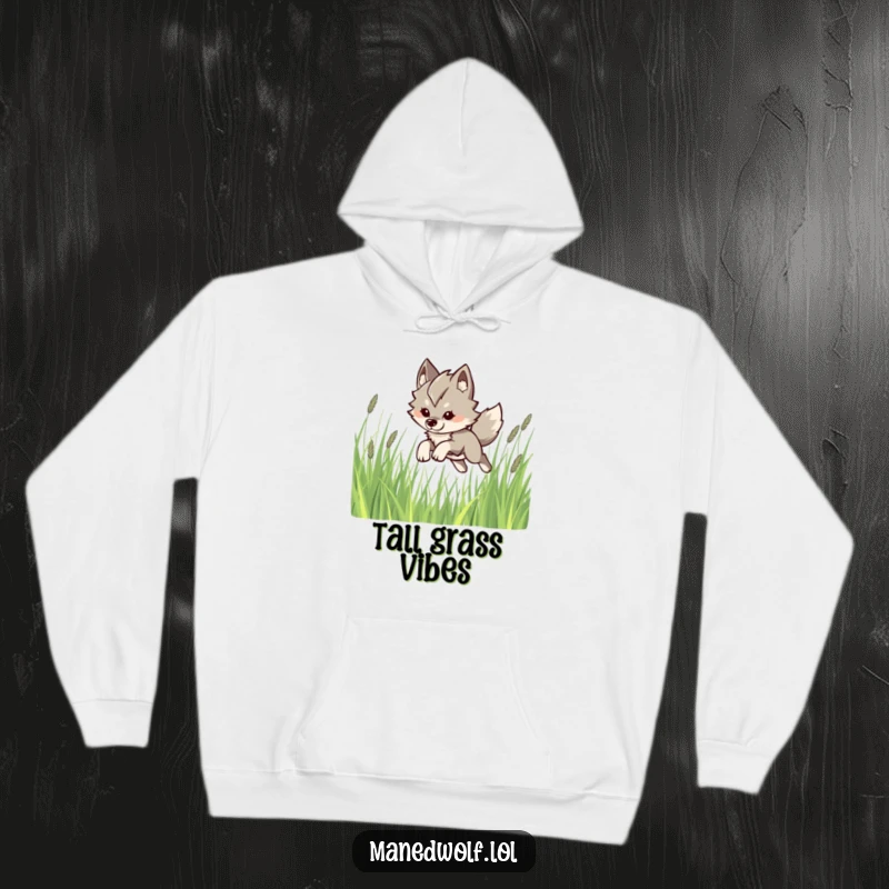 Funny Kawaii Maned Wolf Hoodie: A cute maned wolf leaping playfully through tall grass, perfect for cozy, humorous moments.