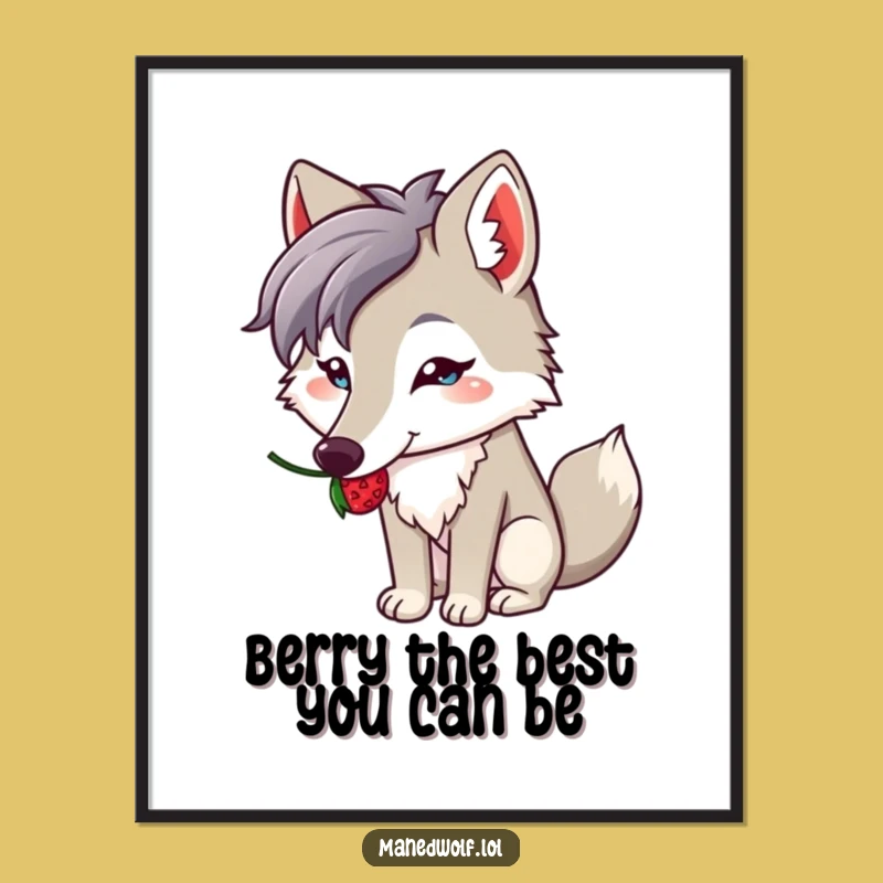 Free Printable Wall Art: Kawaii Wolf Berry Balance Art, Humorous Downloadable Decor