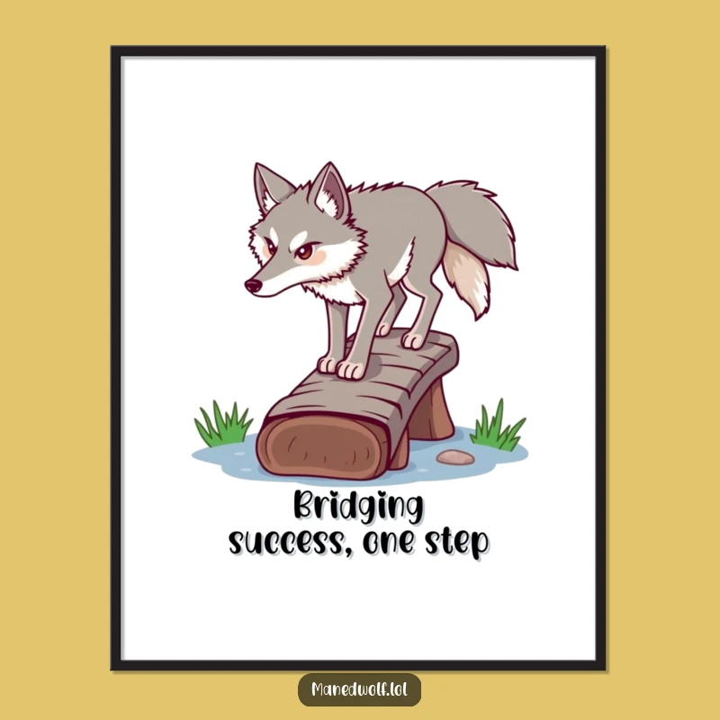 Free Printable Wall Art: Determined Maned Wolf Crossing Bridge - Funny Downloadable Decor