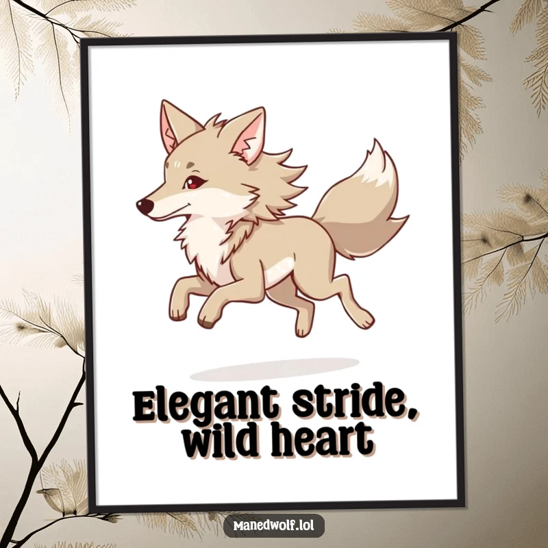 Free Printable Wall Art: Maned wolf performing a gentle, graceful trot, a downloadable art piece.