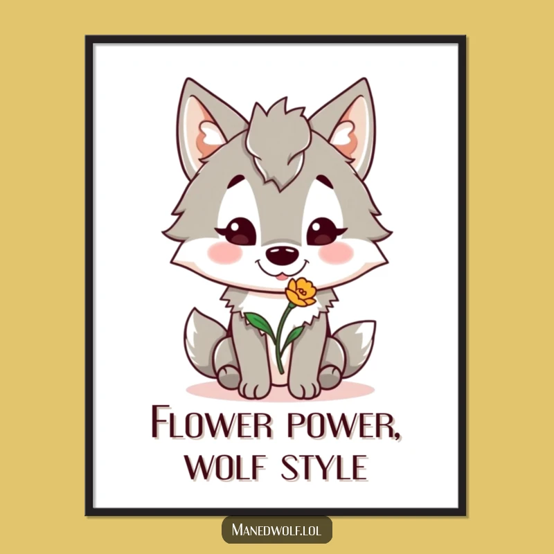 Funny Free Printable Wall Art: Maned Wolf's Cheerful Flower Offering Art