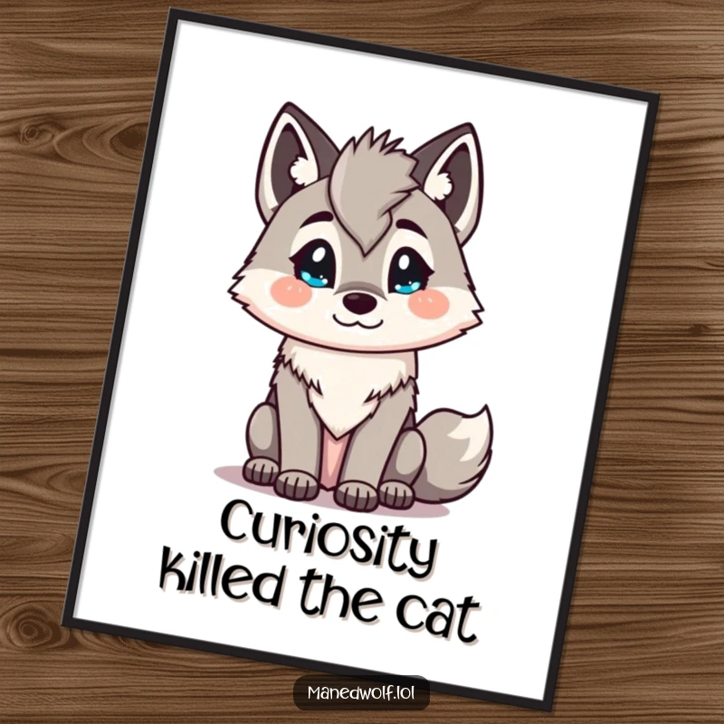 Funny Free Printable Wall Art showing a Kawaii maned wolf with its head tilted inquisitively, inviting viewers to ponder.