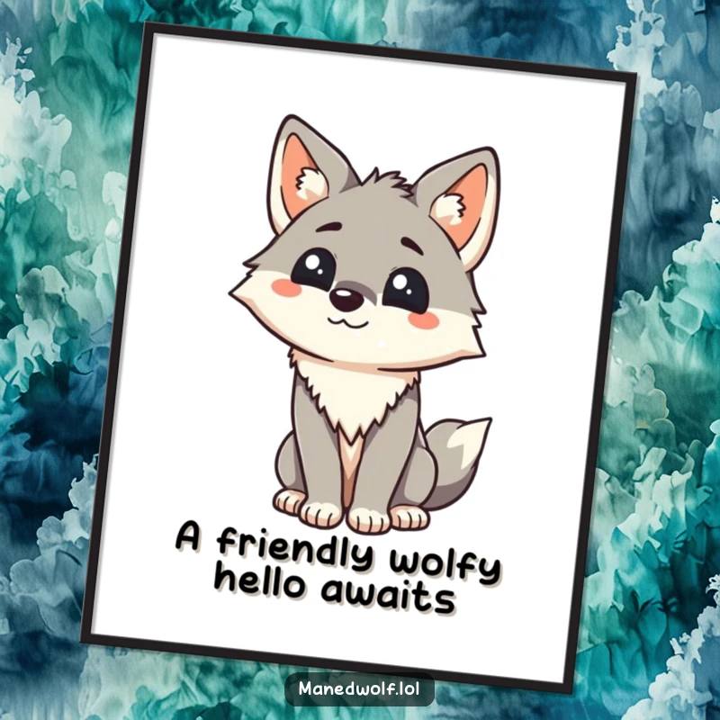 Funny Free Printable Wall Art: A kawaii maned wolf tilting its head in an endearing, friendly manner, offering a warm greeting.