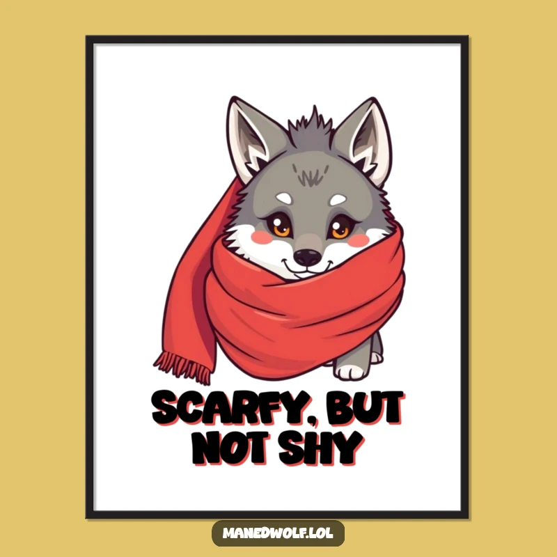 Free Printable Wall Art: Funny Maned Wolf Scarf Peek, Downloadable Decor
