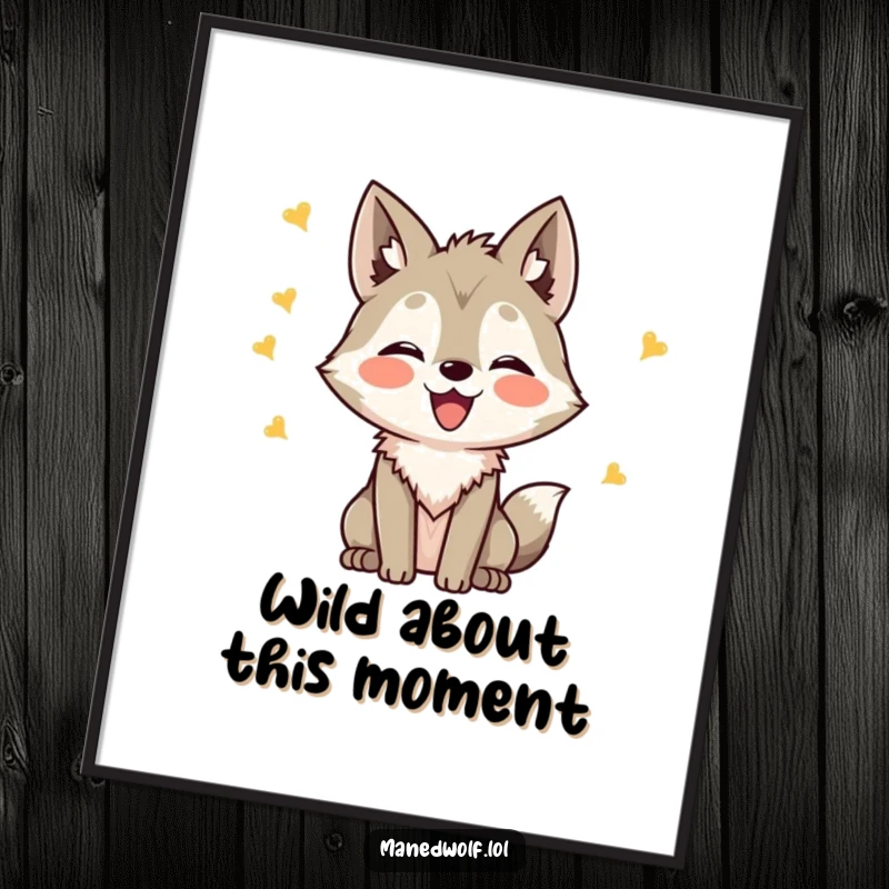 Funny Free Printable Wall Art: Kawaii maned wolf emitting happy chirping sounds, radiating pure joy and playful energy for decor.