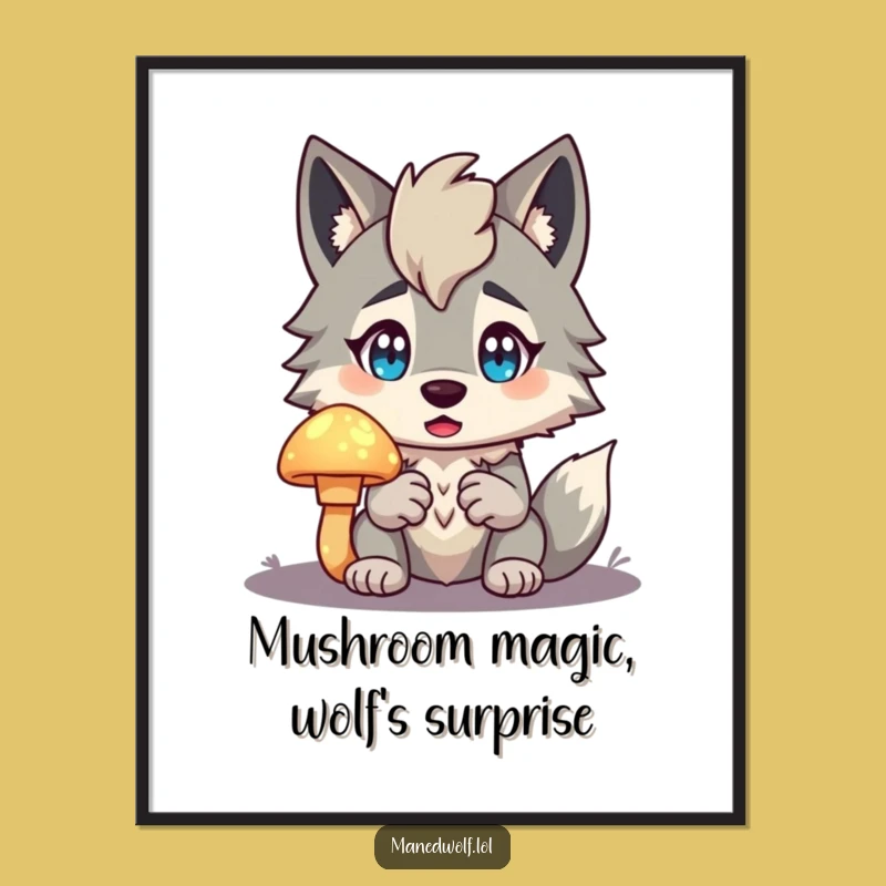 Free Printable Wall Art: Surprised Maned Wolf & Glowing Mushroom Decor!