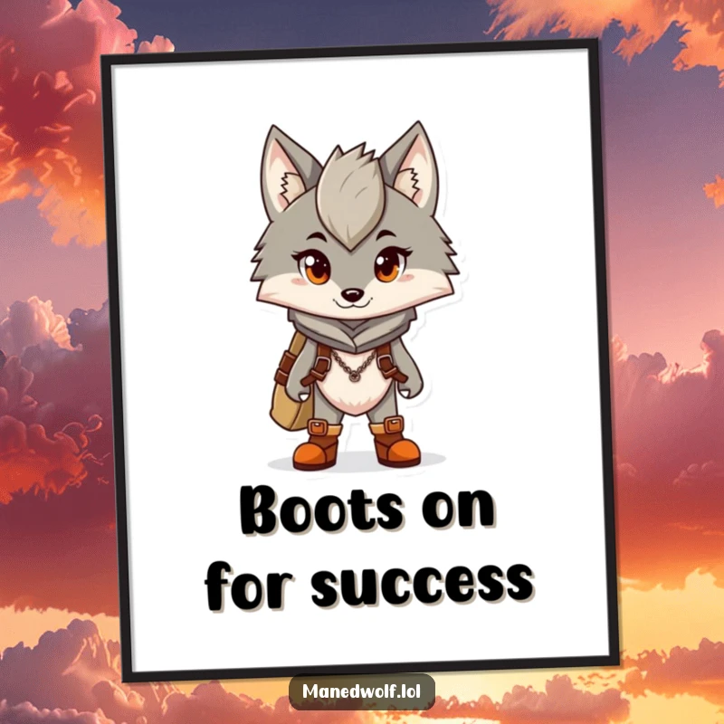 Funny Free Printable Wall Art of a maned wolf wearing small, determined boots, looking ready to embark on an exciting and whimsical adventure.