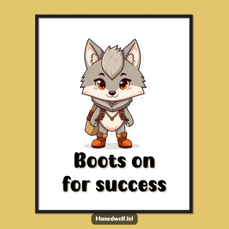 Funny Free Printable Wall Art: Adventurous Wolf Boots Art - Downloadable Decor