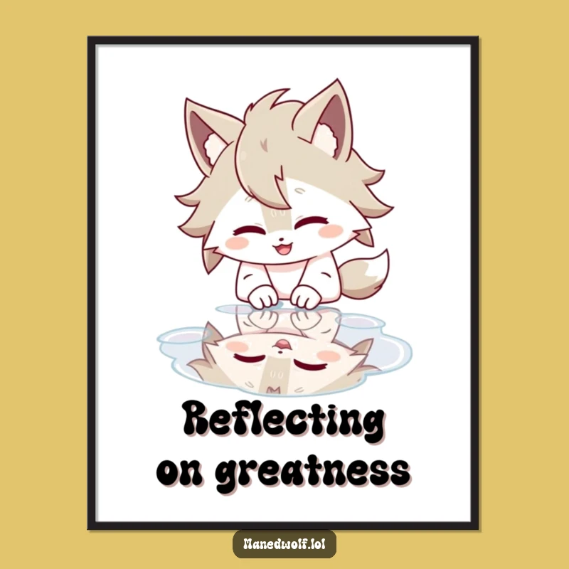 Funny Free Printable Wall Art: Giggling Wolf Reflection Art - Downloadable Decor