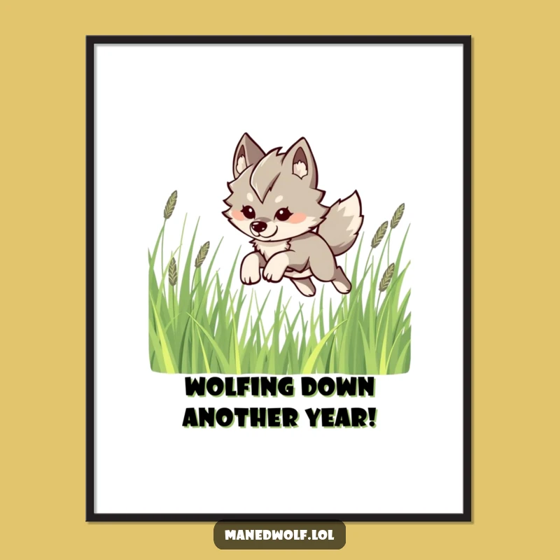 Funny Free Printable Wall Art: Kawaii Maned Wolf Leaps, Hilarious Downloadable Decor Gift!