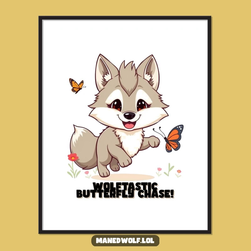 Funny Free Printable Wall Art: Maned Wolf Butterfly Chase Downloadable Decor