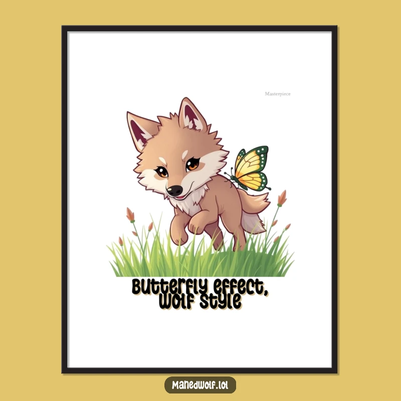 Funny Free Printable Wall Art: Maned Wolf Butterfly Chase, Energetic Downloadable Decor