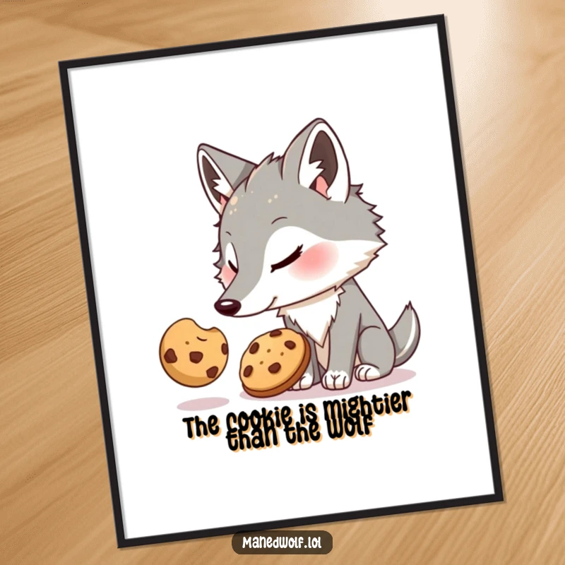 Funny Free Printable Wall Art: Maned wolf comically reaching for a cookie floating just beyond its paws, full of yearning.