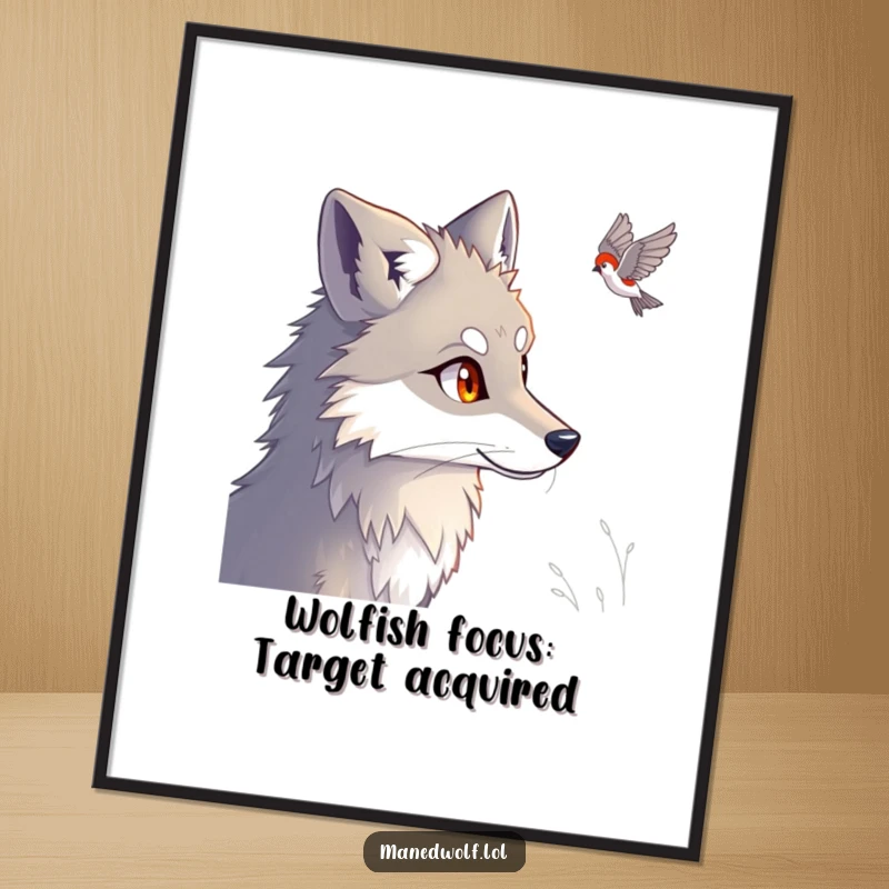 Funny Free Printable Wall Art: Maned wolf with bright eyes intently watching something unseen, a downloadable gift.