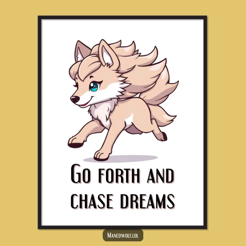 Free Printable Kawaii Maned Wolf Art: Running Wolf Decor for a Dynamic Downloadable Gift!