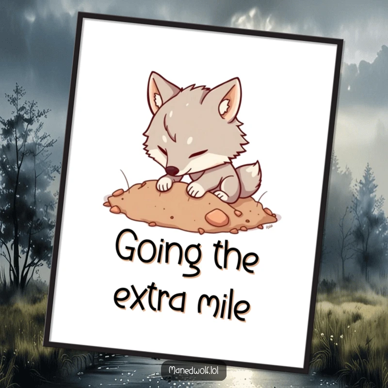 Funny Free Printable Wall Art: Kawaii maned wolf joyfully digging in the earth, bringing a sense of playful outdoor energy indoors.